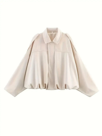 Women’s Short Jacket – Faux Suede, Oversized, Elasticated Hem