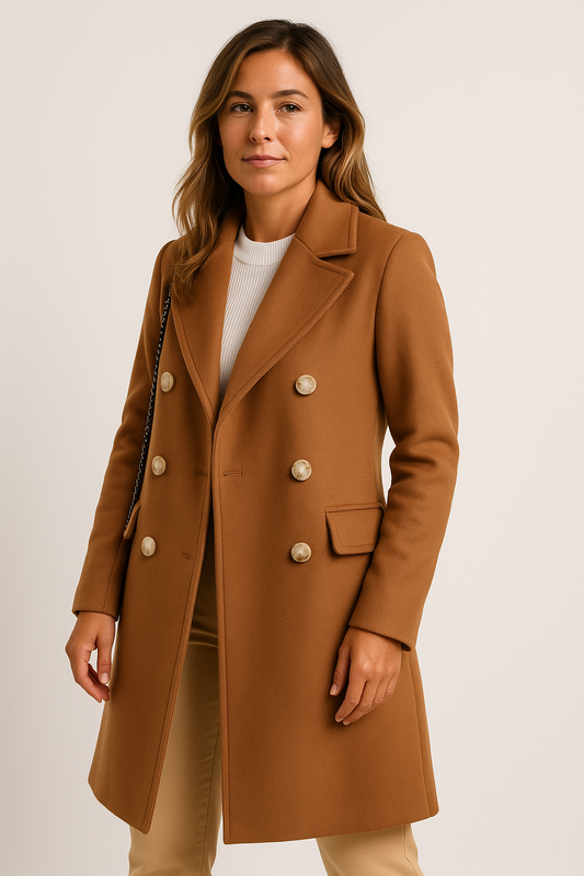 Women’s Structured Peacoat – Double-Breasted with Gold Buttons