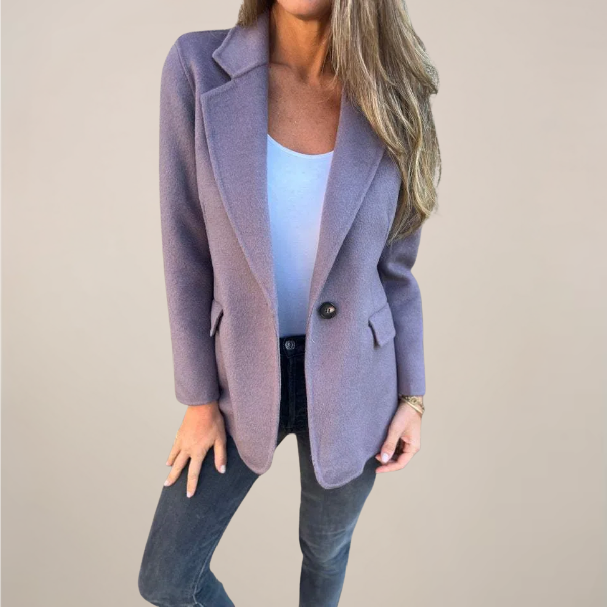 Women’s Tailored Blazer Jacket – Single Button, Notch Lapel, Flap Pockets