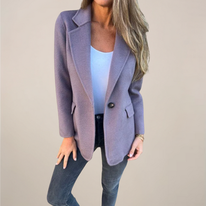 Women’s Tailored Blazer Jacket – Single Button, Notch Lapel, Flap Pockets