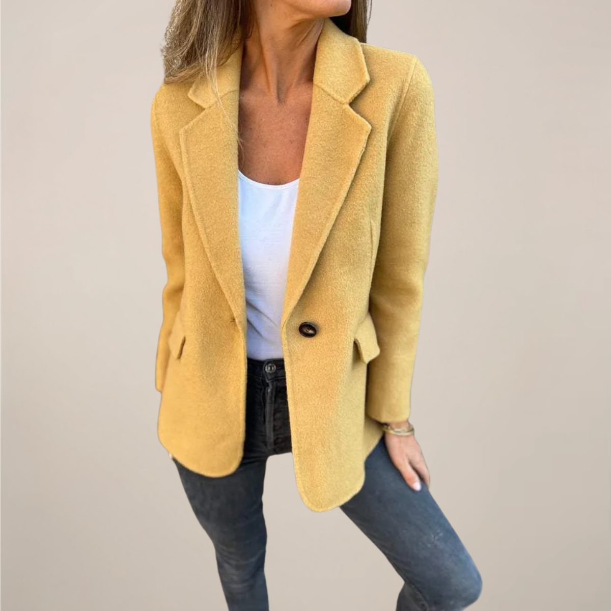 Women’s Tailored Blazer Jacket – Single Button, Notch Lapel, Flap Pockets