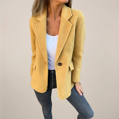 Women’s Tailored Blazer Jacket – Single Button, Notch Lapel, Flap Pockets