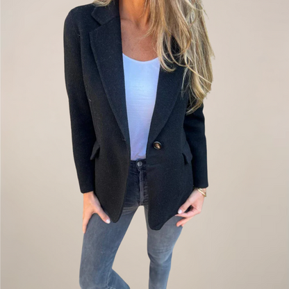 Women’s Tailored Blazer Jacket – Single Button, Notch Lapel, Flap Pockets