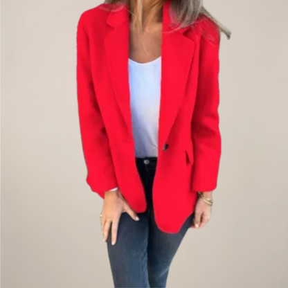 Women’s Tailored Blazer Jacket – Single Button, Notch Lapel, Flap Pockets