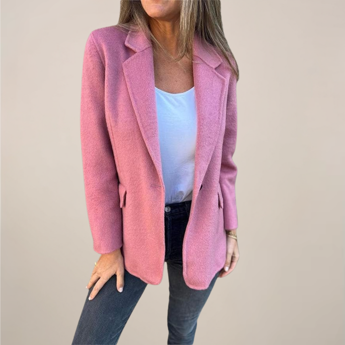 Women’s Tailored Blazer Jacket – Single Button, Notch Lapel, Flap Pockets