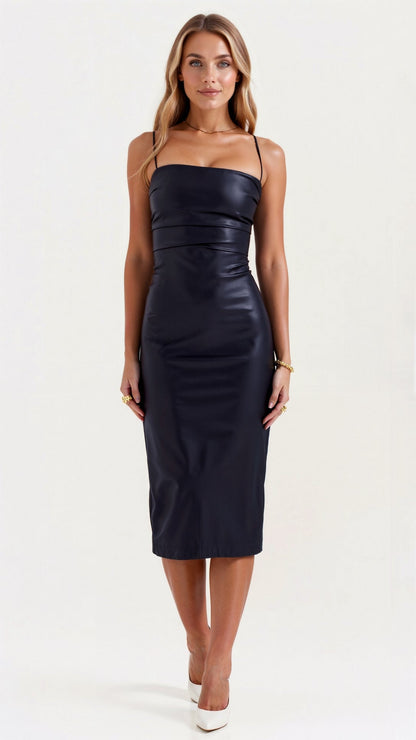 Camellia Midi Vegan Leather Slip Dress
