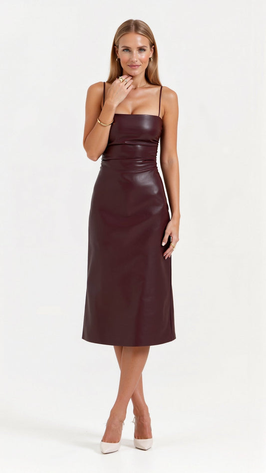 Camellia Midi Vegan Leather Slip Dress
