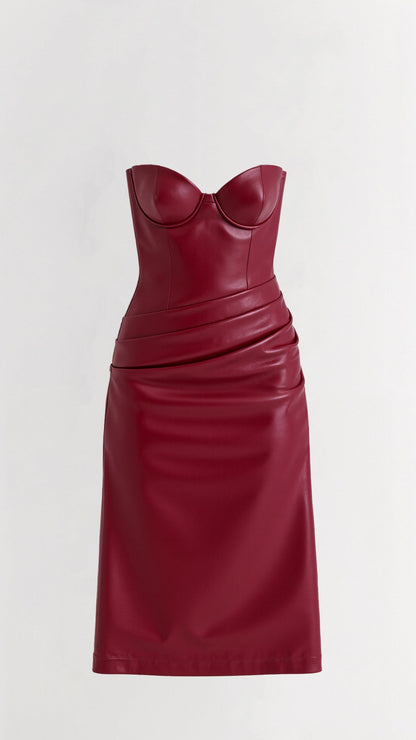 Elara Vegan Leather Midi Dress