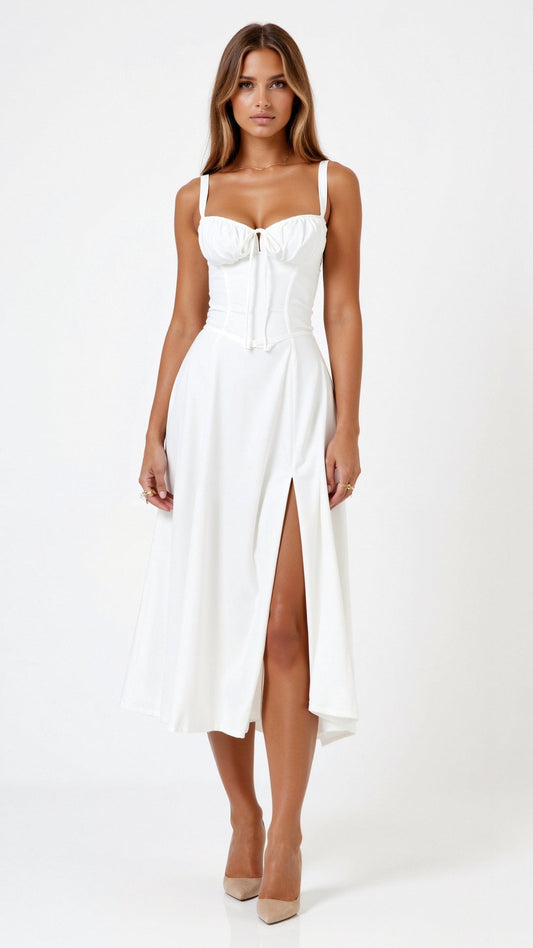 Jade Lace Up Midi Dress
